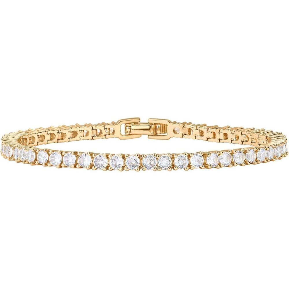 14K Gold Plated Cubic Zirconia Tennis Bracelet for Women - Size 6.5-7.5"